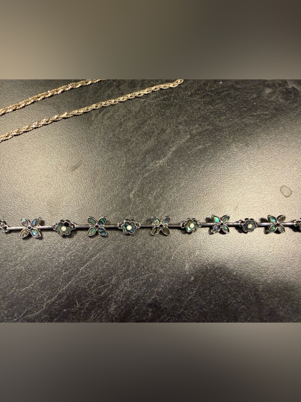 Sterling Silver Floral Bracelet with Opalescent Inlay - Blue-Green